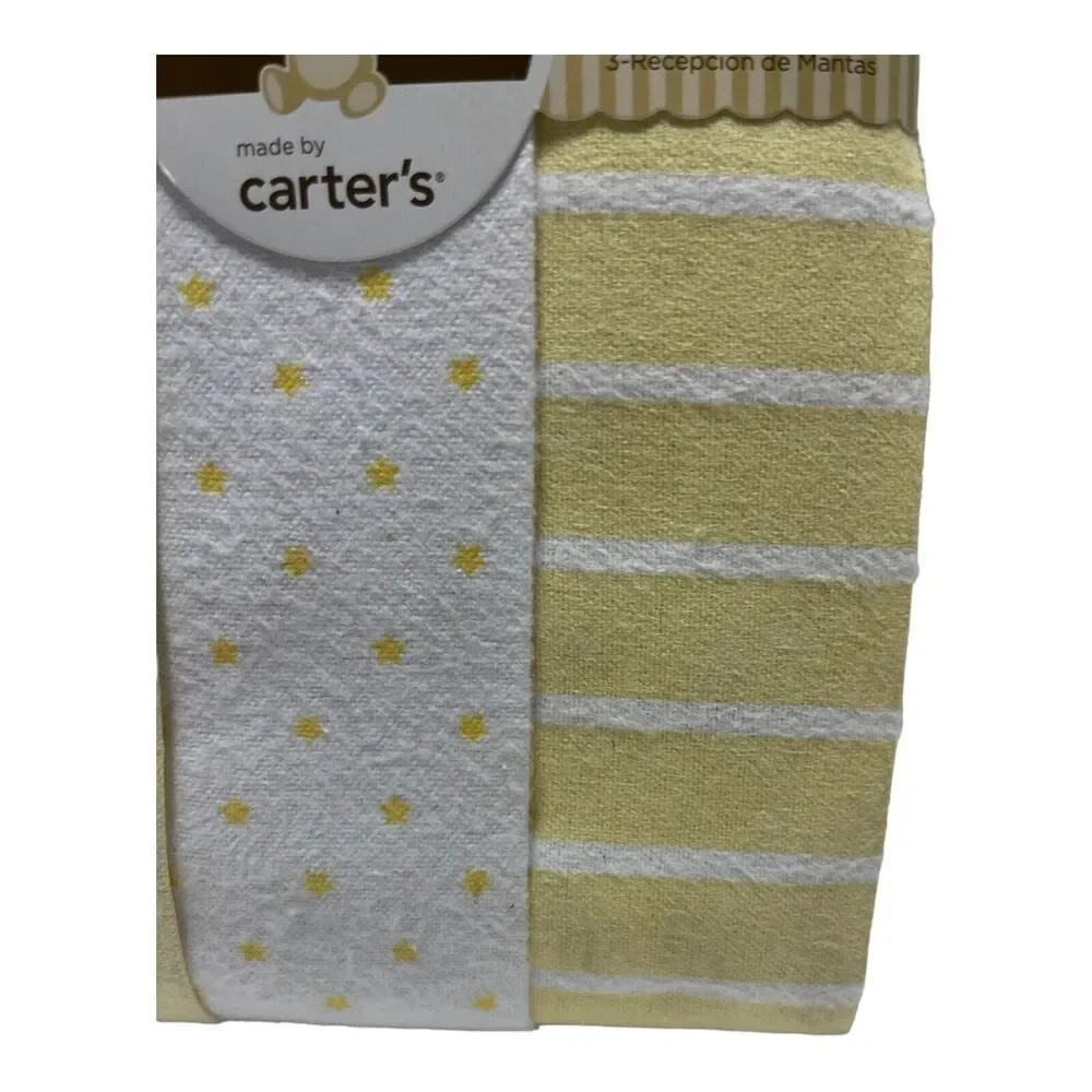 Carter’s Child Of Mine Flannel Receiving Blanket Cotton Yellow White Ducks Stars